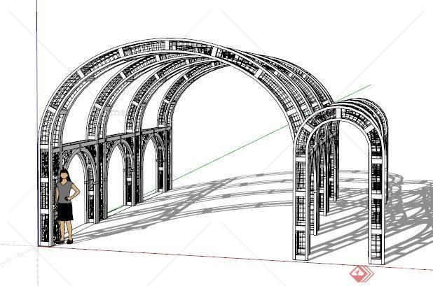 现代风格子母廊架设计su模型