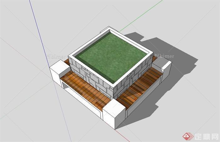 现代树池、坐凳组合设计su模型[原创]