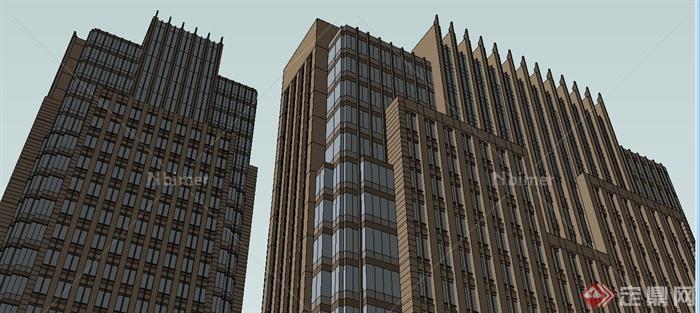 三栋新古典办公楼建筑设计SketchUp模型[原创]
