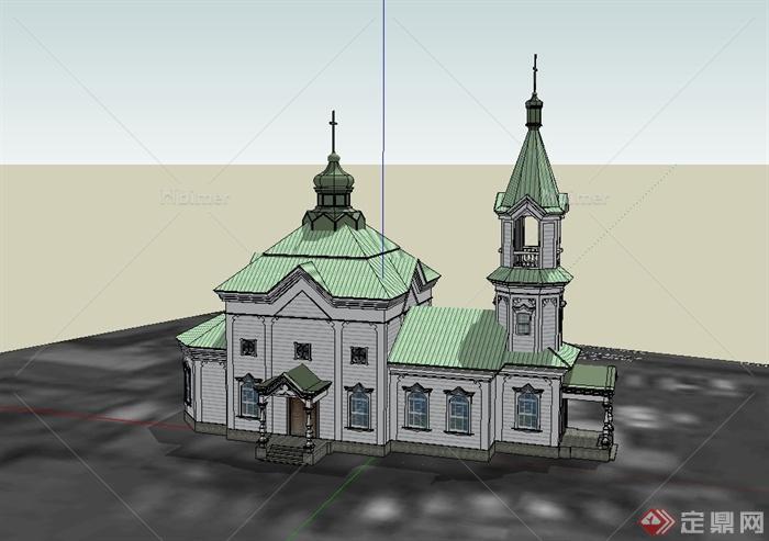 一个欧式小教堂建筑设计su模型[原创]