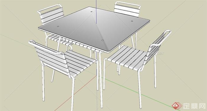 某现代风格方形餐桌椅设计SU模型[原创]