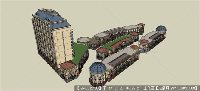 法式办公楼+欧式商业街区su模型