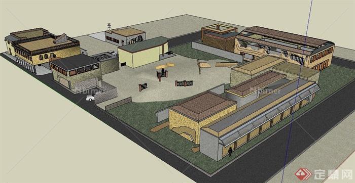 真人CS模拟区建筑设计SU模型