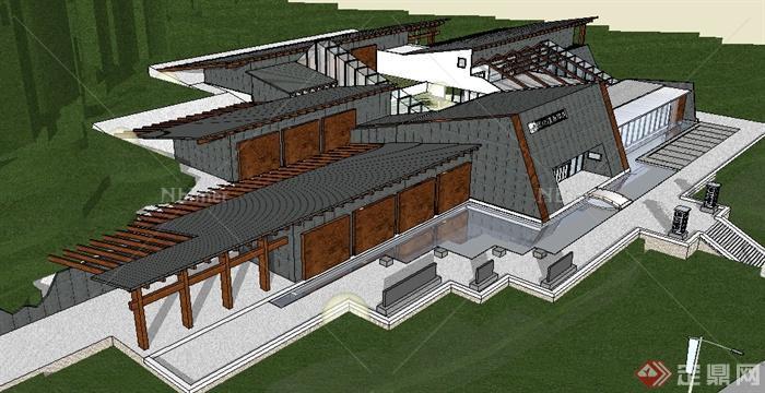 徐州某现代中式博物馆建筑设计su模型