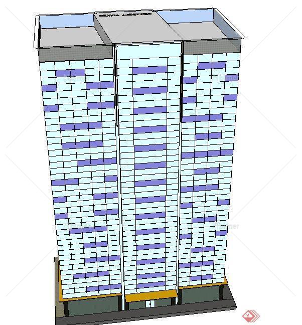 现代某方形高层商业建筑设计SU模型