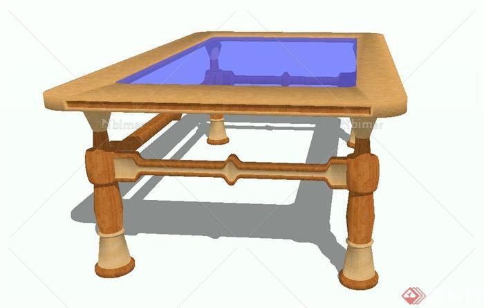 室内木质边框玻璃桌子设计SU模型