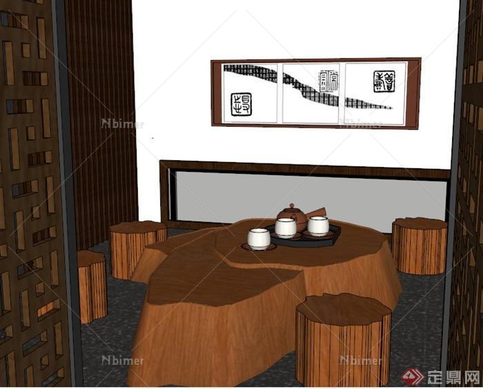 两个中式茶室室内设计SU模型[原创]