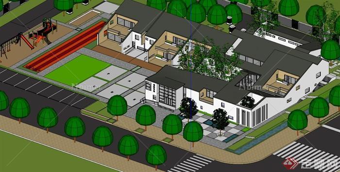 某现代幼儿园学校建筑景观设计SU模型