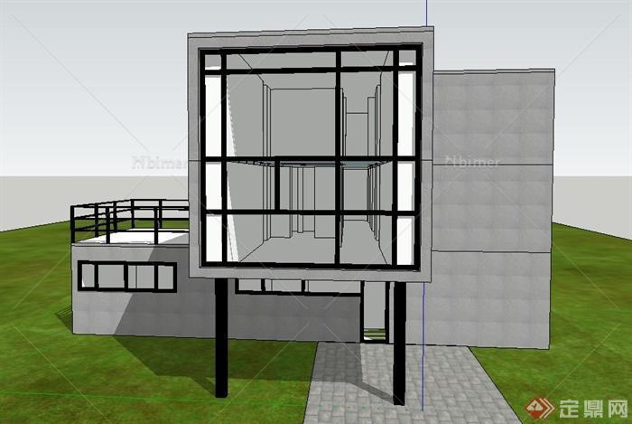 现代某三层格子式住宅建筑设计SU模型