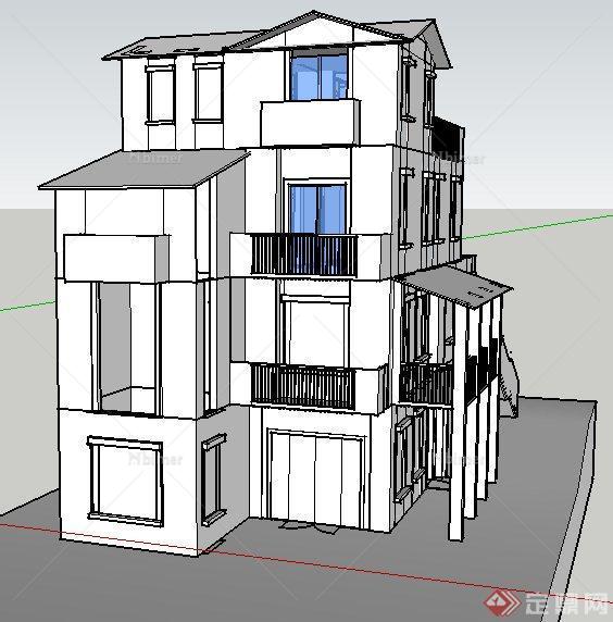 现代四层别墅住宅建筑设计SU模型