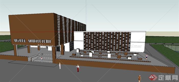 现代简约文化展览馆建筑设计su模型