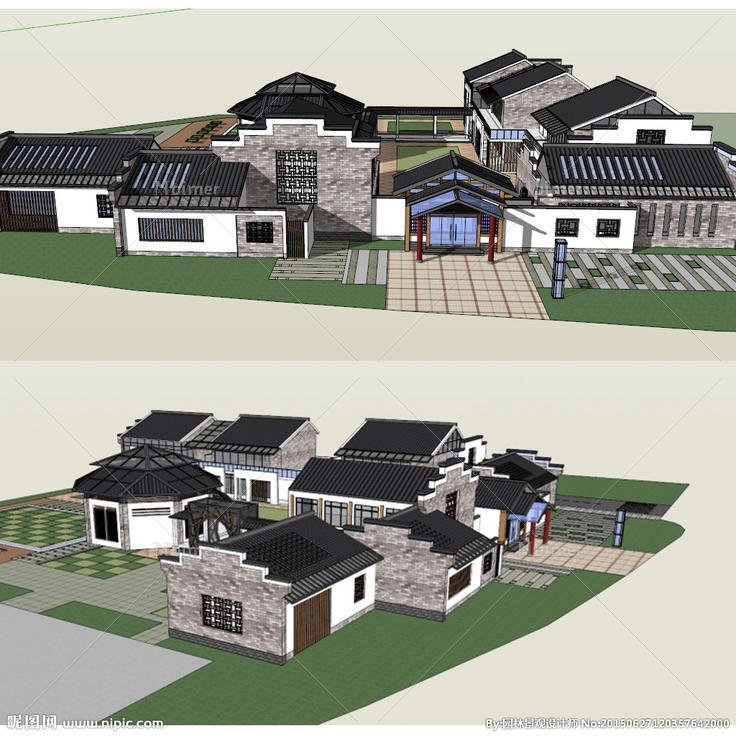 徽派建筑群草图大师SU模型图片