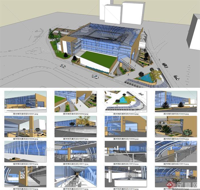 图书馆建筑设计及景观设计su模型