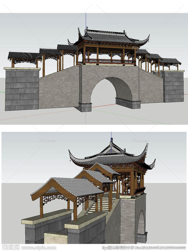 风雨桥建筑景观草图大师SU模型图片