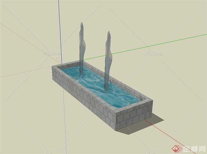 现代砖砌喷泉水池设计su模型