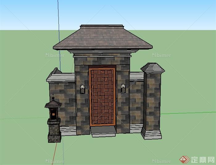 古典中式风格建筑侧门设计SU模型