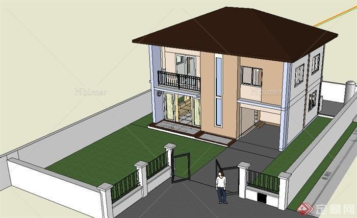 某现代风格两层住宅居住建筑设计SU模型