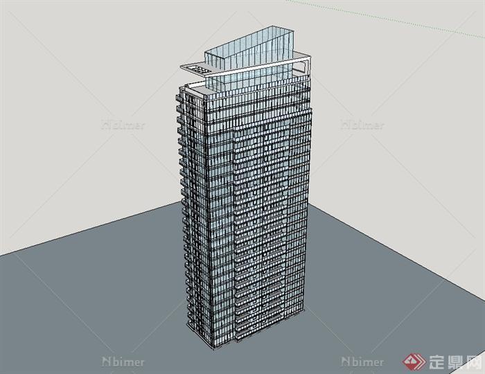 某现代风格详细精致高层办公大厦楼设计su模型[原