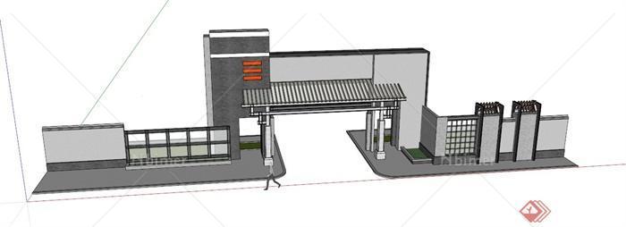 新中式入口大门设计SU模型