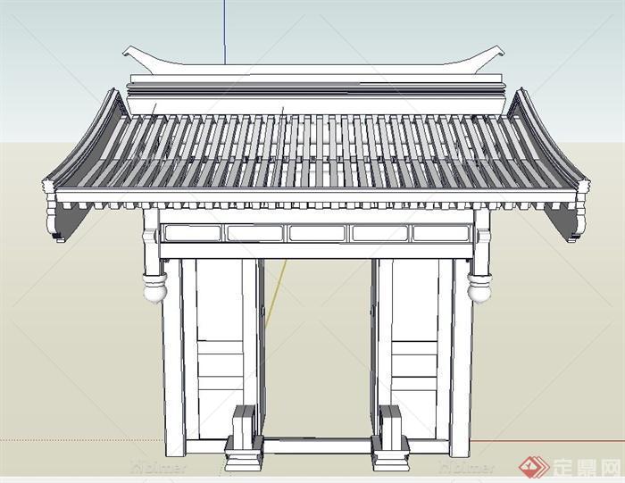 古典中式入口小锤门设计SU模型