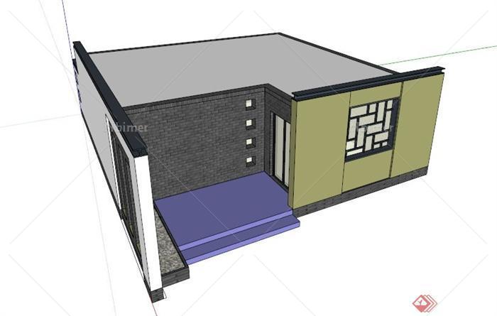 单层服务中心建筑设计SU模型