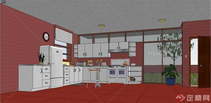 某现代风格住宅厨房空间装饰设计SU模型[原创]