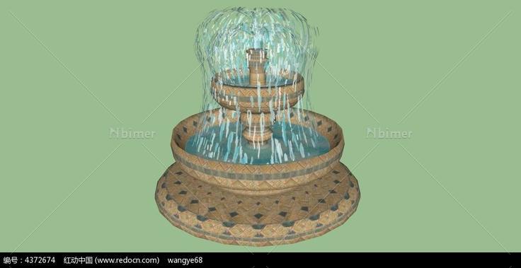 时尚塔式喷泉水景SU模型