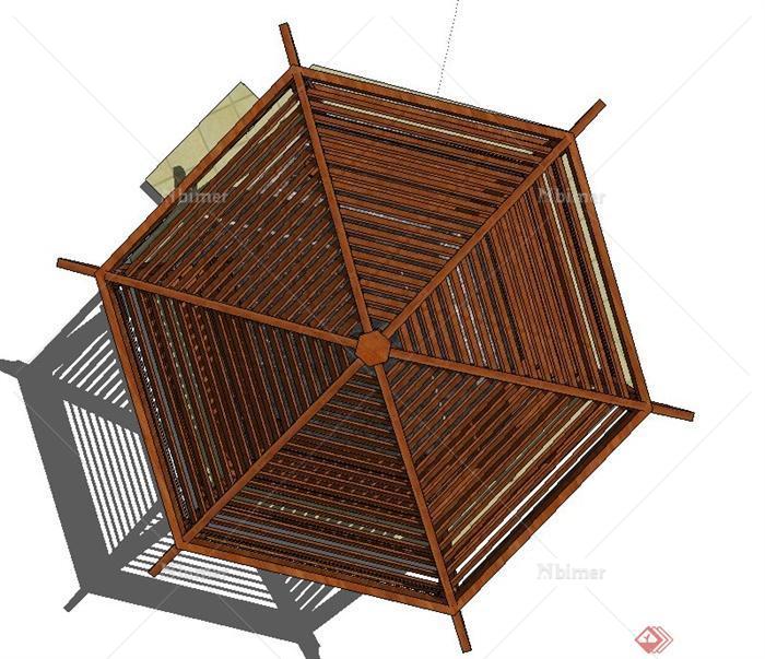 园林景观节点木质六角景观亭设计SU模型