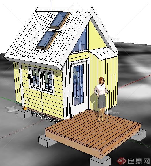 某现代居住小屋建筑设计SU模型（带室内）
