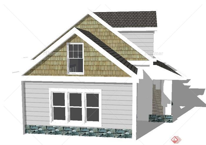 某单层美式瓦屋面住宅建筑设计SU模型