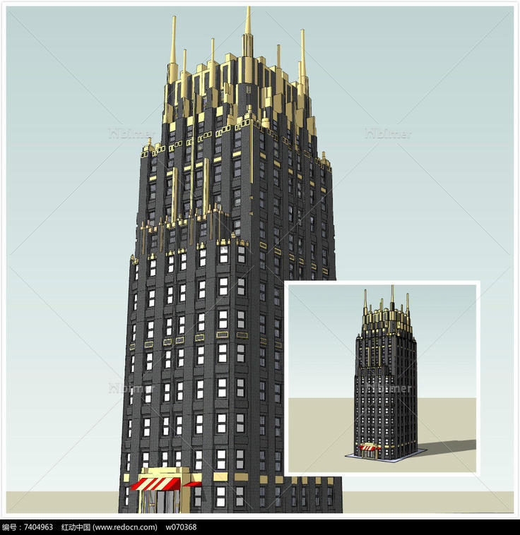 商业区欧式风格酒店SU建筑模型
