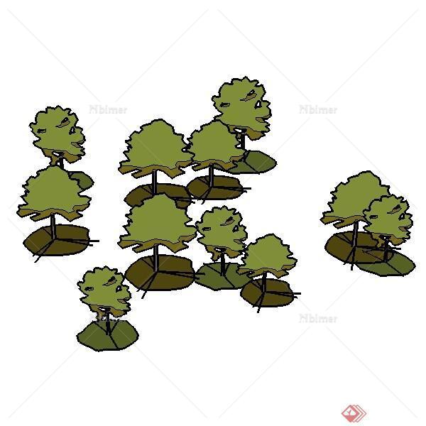 2D层状场景树景观植物su模型