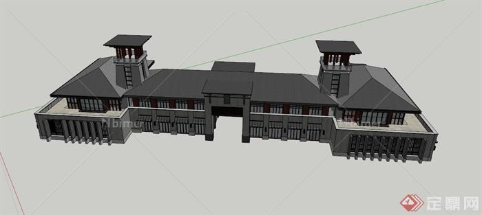 新中式门楼建筑设计SU模型