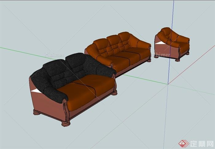 现代风格三种不同造型的沙发设计SU模型[原创]