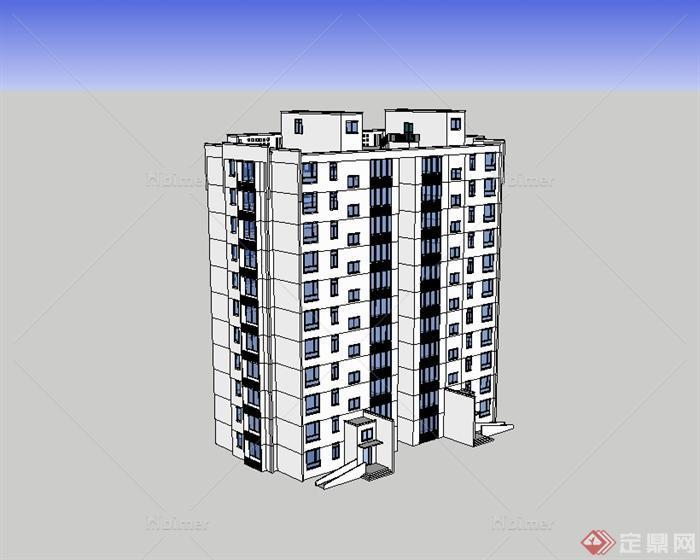 某现代风格精致详细小高层住宅楼设计su模型[原创