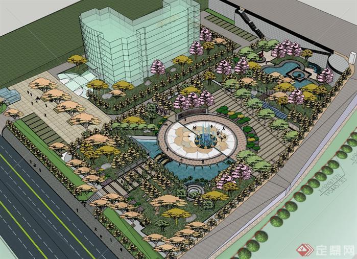一个酒店楼前广场规划设计SU模型