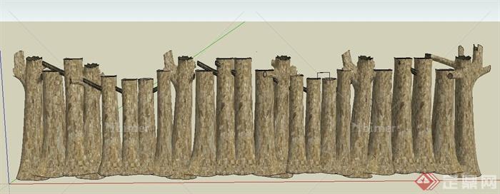 园林景观木桩状围墙设计su模型