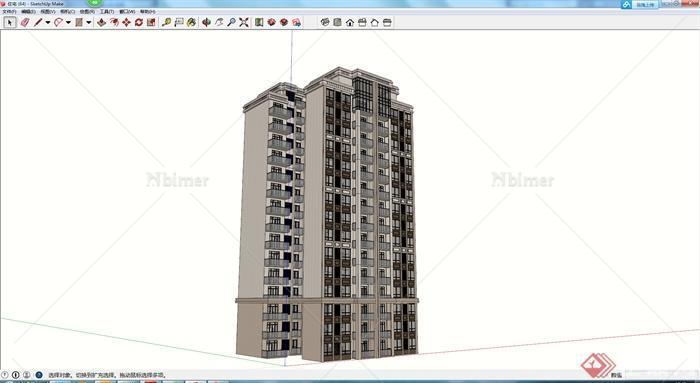 某现代高层住宅楼建筑设计SU模型素材