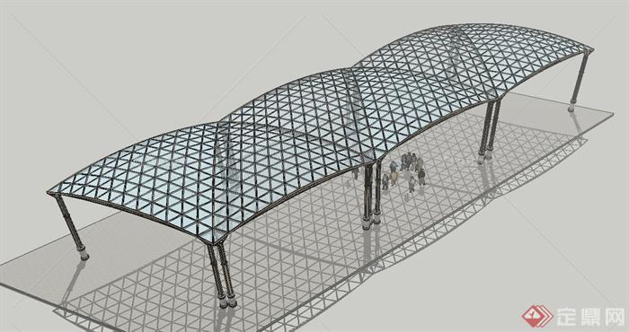 现代玻璃平行四边形廊架设计SU模型