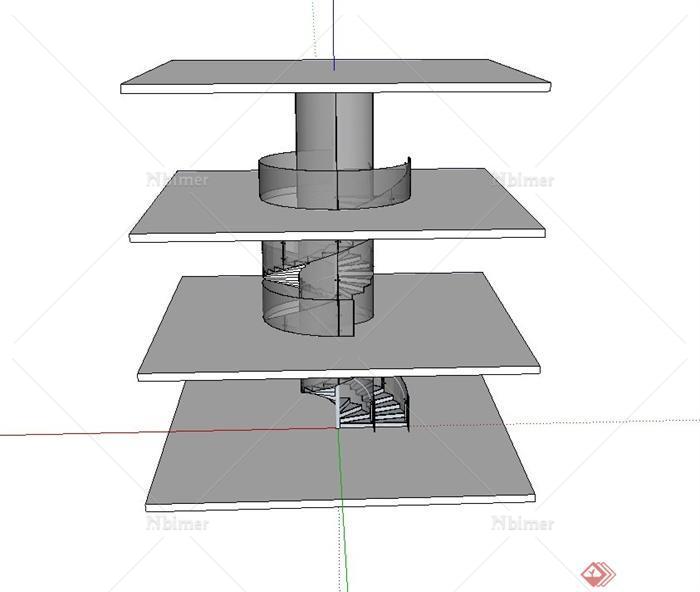 现代风格多层建筑楼梯设计su模型[原创]