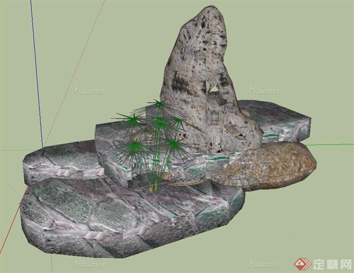 园林景观节点景石置石设计SU模型