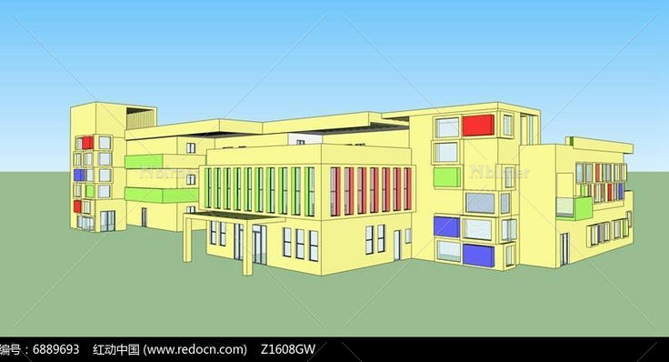 现代风格建筑幼儿园3D模型