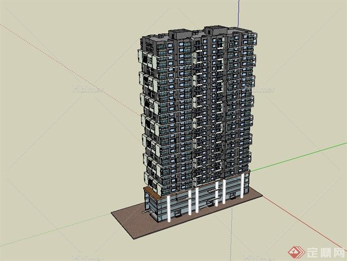 现代高层详细居住小区建筑楼设计su模型[原创]