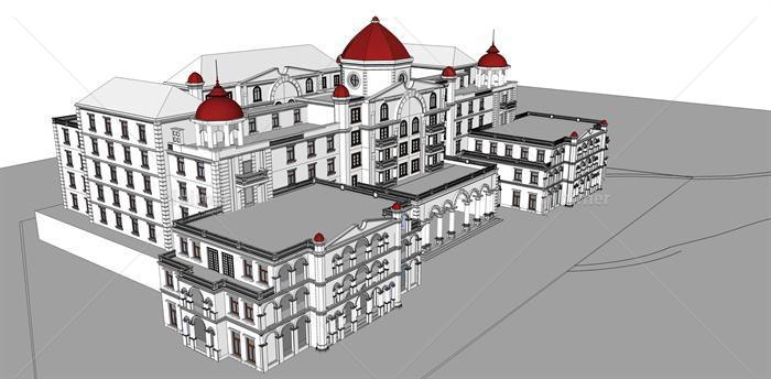 某欧式风格酒店会所建筑方案设计SU模型方案[原创