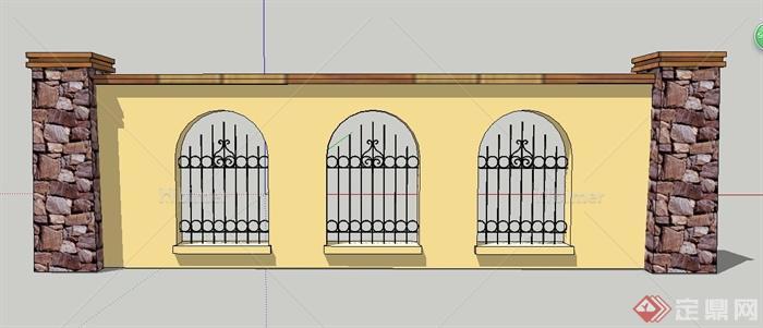附带镂空窗子围墙设计SU模型[原创]