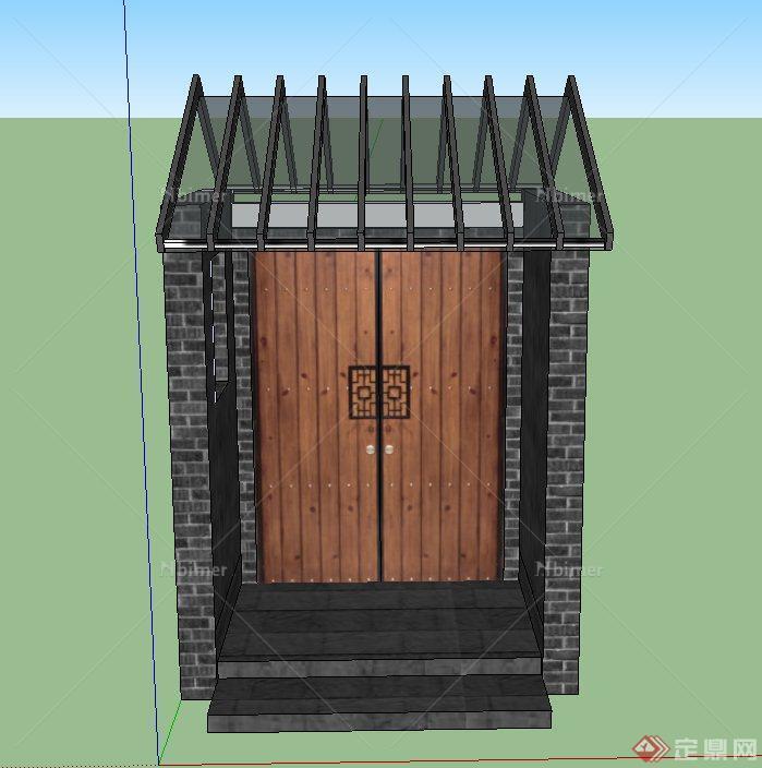 古典中式双开建筑门设计SU模型