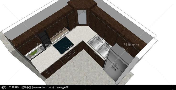 欧式整体时尚厨房橱柜SU模型