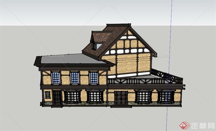 某两层欧式阁楼式住宅建筑设计SU模型
