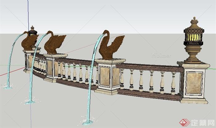 欧式风格雕塑喷水栏杆su模型