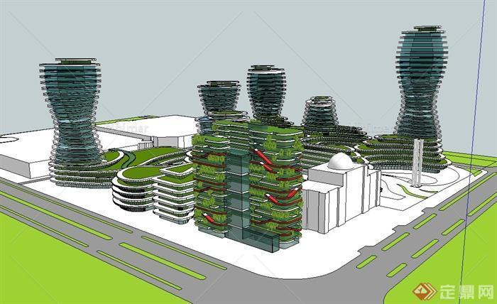 现代中心商业区建筑设计su模型